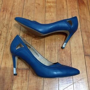 Fashion Leather Heels Blue
